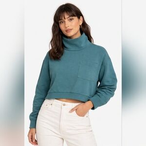 Frank And Oak Teal Cropped Turtleneck Sweater Size L